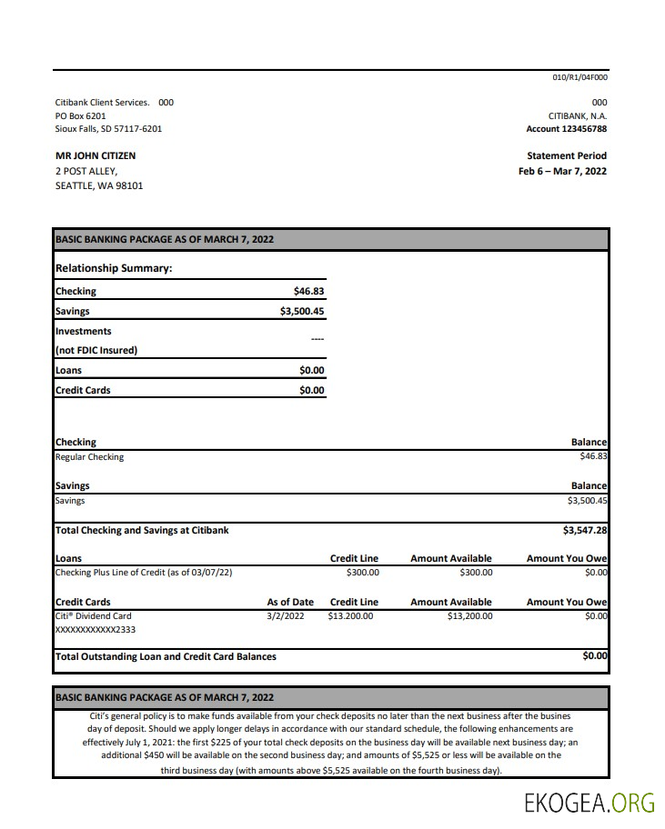Relevé bancaire australien Citibank xls
